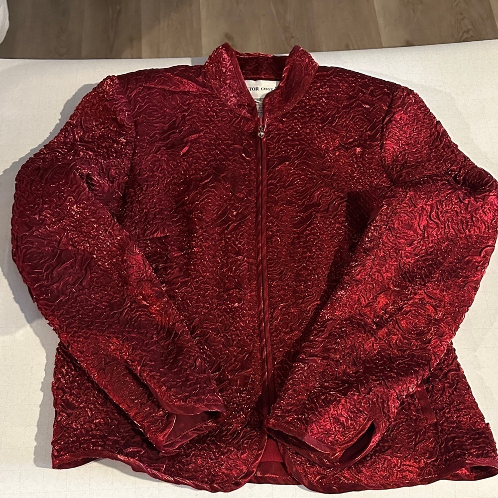 Victor Costa Textured Red Bomber Jacket blazer